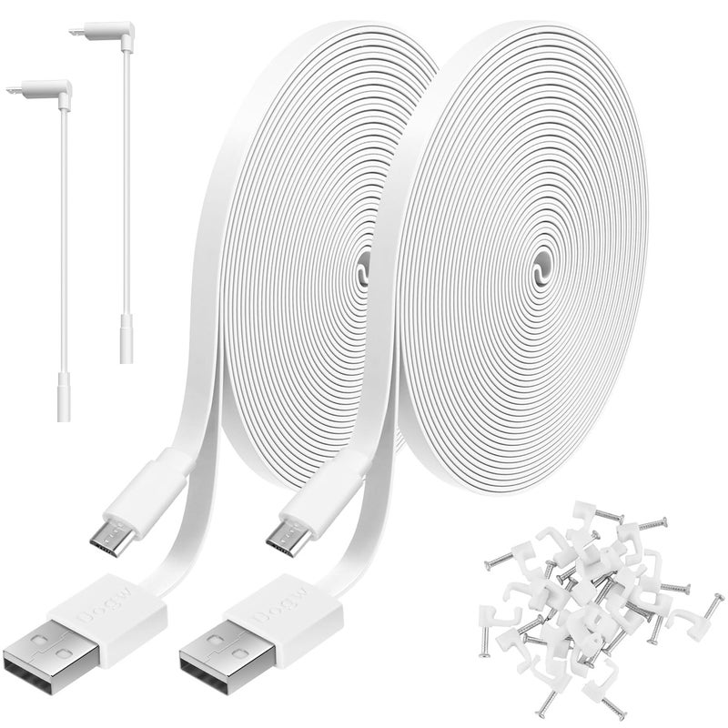 Uogw 2 Pack 20FT Power Extension Cable Compatible with Wyze Cam V4,Wyze Cam v3,Wyze Cam Pan,WYZE Cam OG,NestCam Indoor,Blink,Amazon Cloud Camera,USB to Micro USB Durable Charging and Data Sync Cord(White) - Image 1